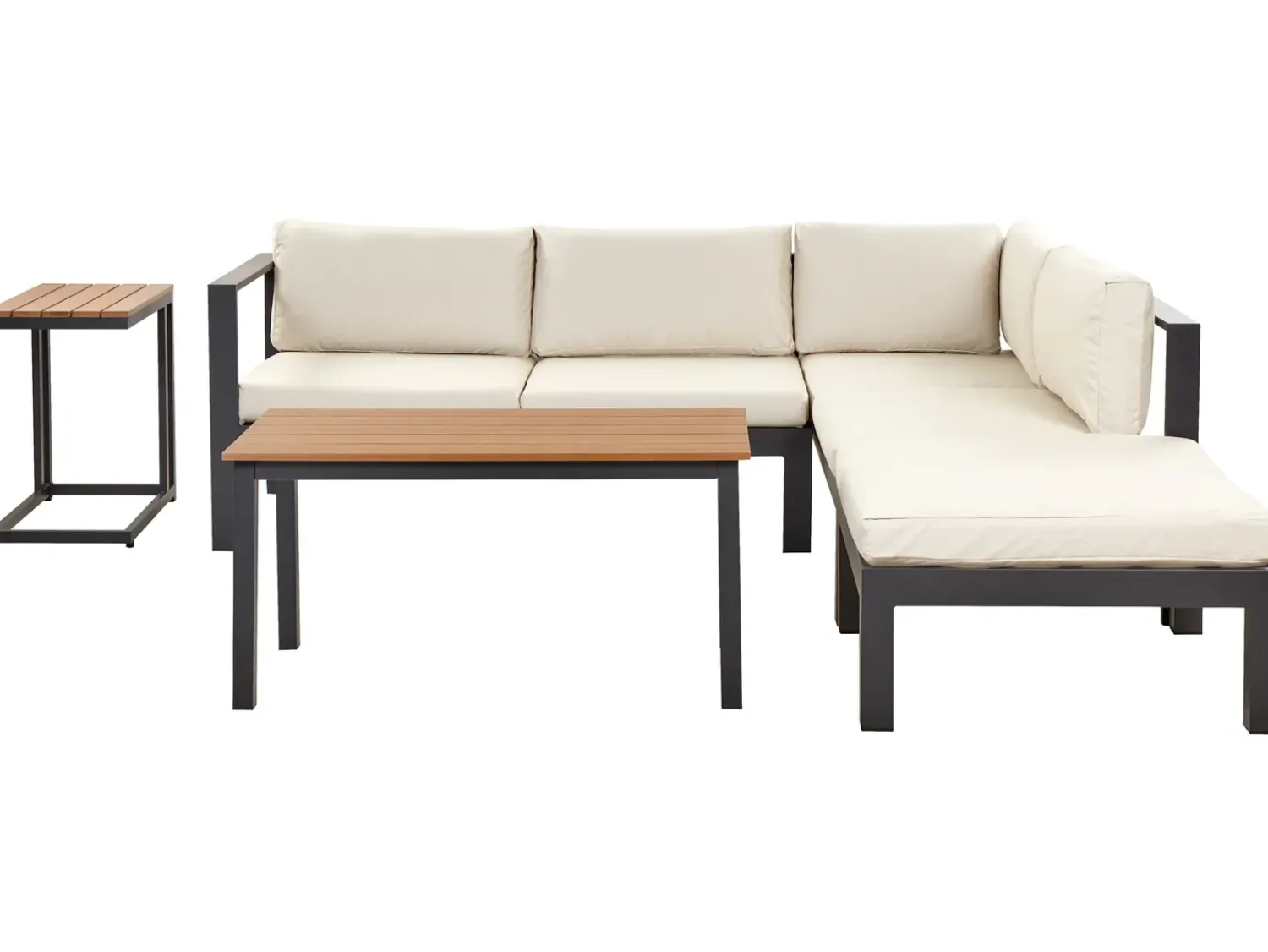 Beliani Set di divani angolari da giardino 5 posti MESSINA Lato Sinistro Metallo Beige Beige Marrone Nero