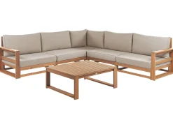 New Beliani Set di divani angolari da giardino 5 posti TIMOR Modulare Legno di acacia certificato Marrone chiaro Beige Grigio Marrone