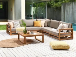 New Beliani Set di divani angolari da giardino 5 posti TIMOR Modulare Legno di acacia certificato Marrone chiaro Beige Grigio Marrone