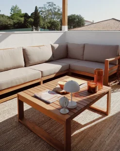 New Beliani Set di divani angolari da giardino 5 posti TIMOR Modulare Legno di acacia certificato Marrone chiaro Beige Grigio Marrone