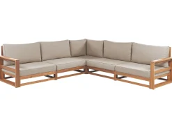 New Beliani Set di divani angolari da giardino 5 posti TIMOR Modulare Legno di acacia certificato Marrone chiaro Beige Grigio Marrone