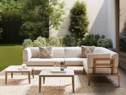 Discount Beliani Set di divani angolari da giardino 6 posti RIMA III Lato Sinistro Modulare Metallo chiaro Beige