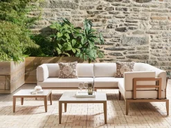 Discount Beliani Set di divani angolari da giardino 6 posti RIMA III Lato Sinistro Modulare Metallo chiaro Beige