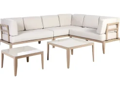Discount Beliani Set di divani angolari da giardino 6 posti RIMA III Lato Sinistro Modulare Metallo chiaro Beige