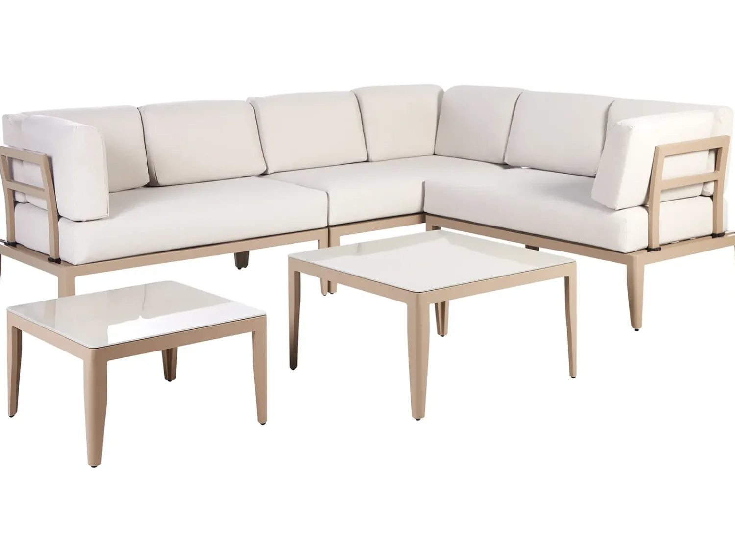 Discount Beliani Set di divani angolari da giardino 6 posti RIMA III Lato Sinistro Modulare Metallo chiaro Beige