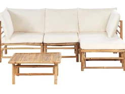 Beliani Set di divani angolari da giardino 4 posti CERRETO Lato Sinistro Bambù Bianco sporco Bianco Marrone