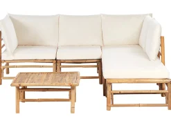 Clearance Beliani Set di divani angolari da giardino 5 posti CERRETO Lato Sinistro Bambù Bianco sporco Bianco Marrone