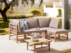 Outlet Beliani Set di divani angolari da giardino 4 posti CERRETO Lato Sinistro Bambù Tortora Beige Marrone Grigio