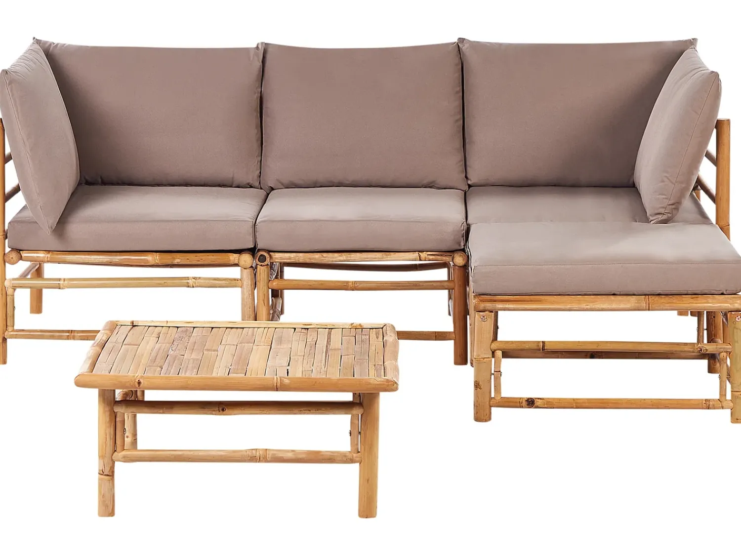 Outlet Beliani Set di divani angolari da giardino 4 posti CERRETO Lato Sinistro Bambù Tortora Beige Marrone Grigio