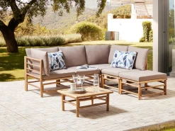 Hot Beliani Set di divani angolari da giardino 5 posti CERRETO Lato Sinistro Bambù Tortora Beige Marrone Grigio