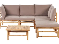 Hot Beliani Set di divani angolari da giardino 5 posti CERRETO Lato Sinistro Bambù Tortora Beige Marrone Grigio