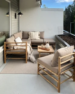 Hot Beliani Set di divani angolari da giardino 5 posti CERRETO Lato Sinistro Bambù Tortora Beige Marrone Grigio