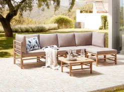 Hot Beliani Set di divani angolari da giardino 5 posti CERRETO Lato Sinistro Bambù Tortora Beige Marrone Grigio