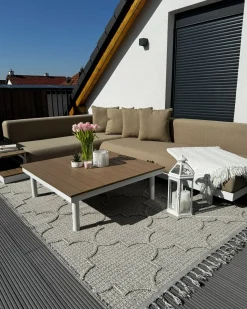 Sale Beliani Set di divani angolari da giardino 5 posti MISSANELLO Beige Beige Bianco