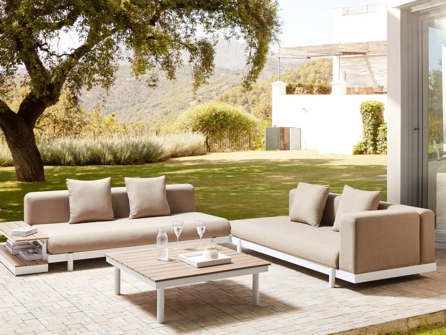 Sale Beliani Set di divani angolari da giardino 5 posti MISSANELLO Beige Beige Bianco