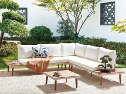 Outlet Beliani Set di divani angolari da giardino 5 posti CORATO Legno d'acacia sporco Bianco