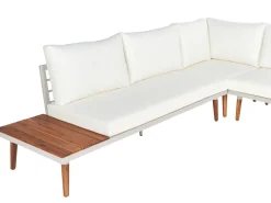 Outlet Beliani Set di divani angolari da giardino 5 posti CORATO Legno d'acacia sporco Bianco