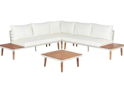 Outlet Beliani Set di divani angolari da giardino 5 posti CORATO Legno d'acacia sporco Bianco