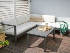Online Beliani Set di divani angolari da giardino 5 posti MESSINA Lato Sinistro Metallo Bianco sporco Bianco Grigio Nero