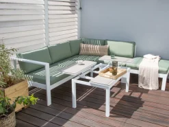 Sale Beliani Set di divani angolari da giardino 5 posti MESSINA Lato Sinistro Metallo Verde Bianco Grigio Verde