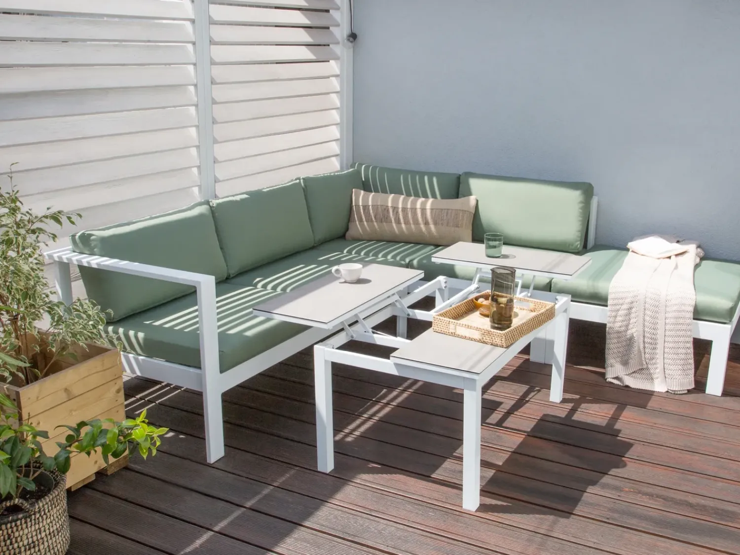Sale Beliani Set di divani angolari da giardino 5 posti MESSINA Lato Sinistro Metallo Verde Bianco Grigio Verde