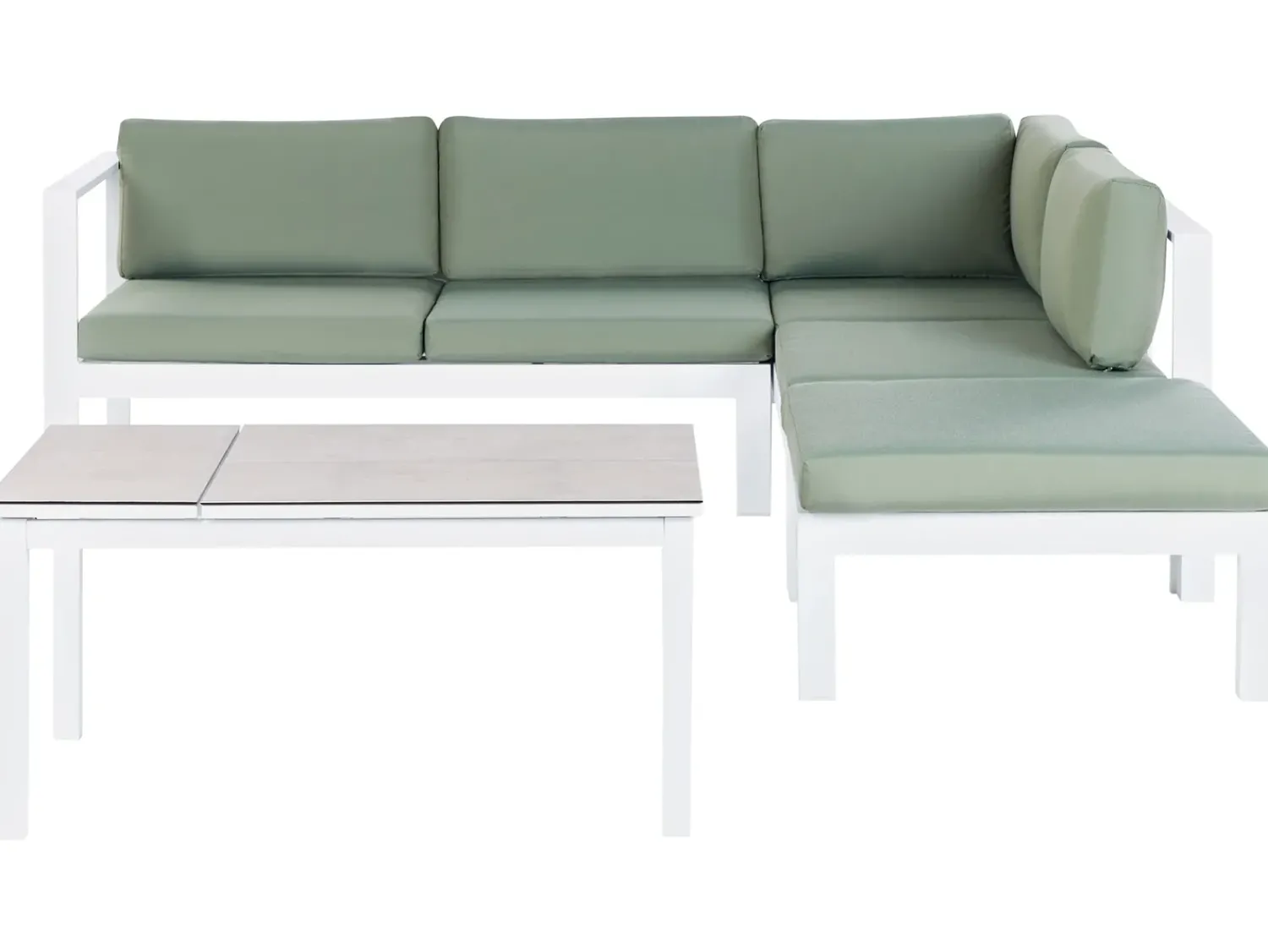 Sale Beliani Set di divani angolari da giardino 5 posti MESSINA Lato Sinistro Metallo Verde Bianco Grigio Verde