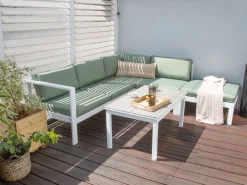 Sale Beliani Set di divani angolari da giardino 5 posti MESSINA Lato Sinistro Metallo Verde Bianco Grigio Verde