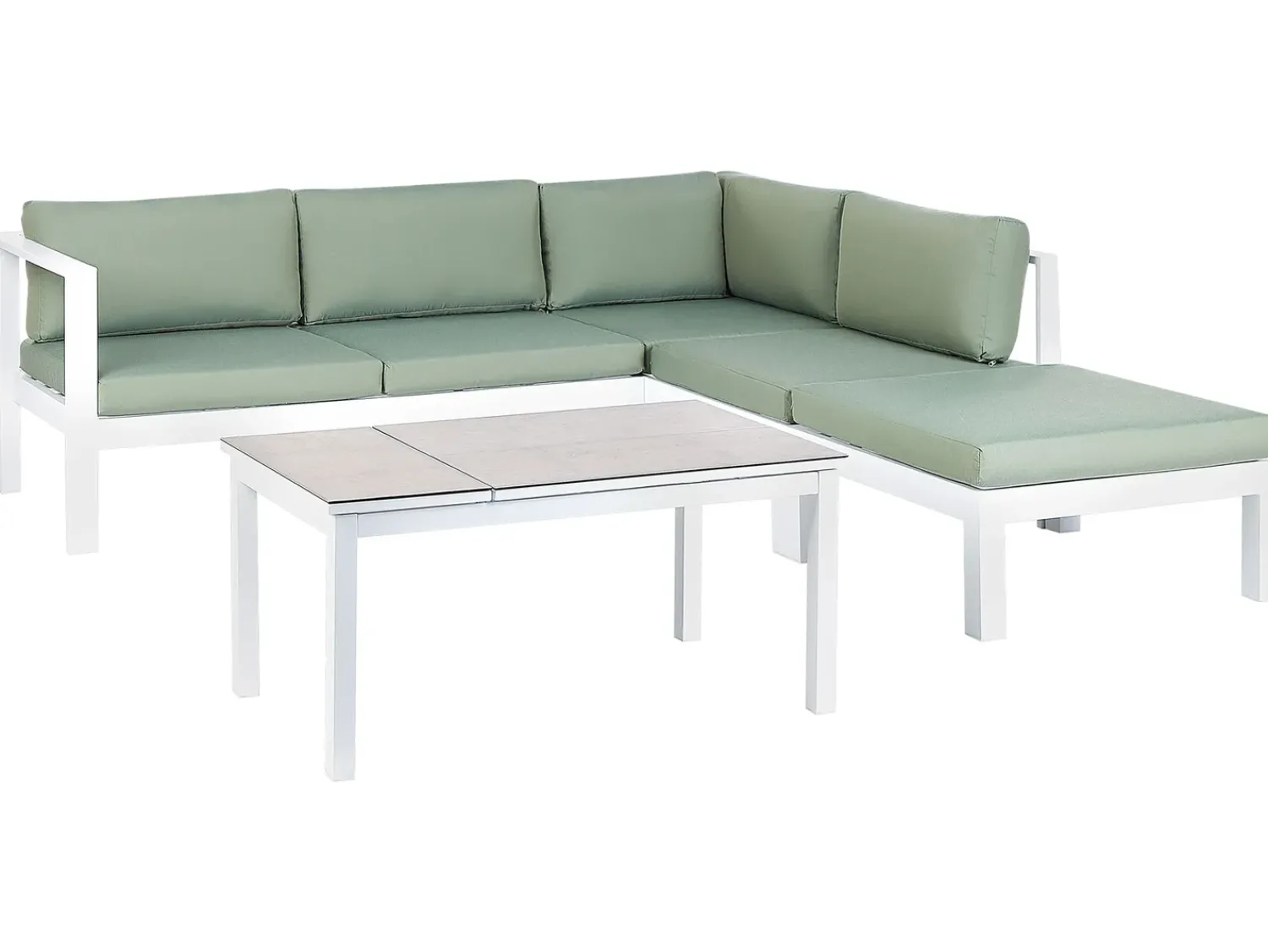 Sale Beliani Set di divani angolari da giardino 5 posti MESSINA Lato Sinistro Metallo Verde Bianco Grigio Verde