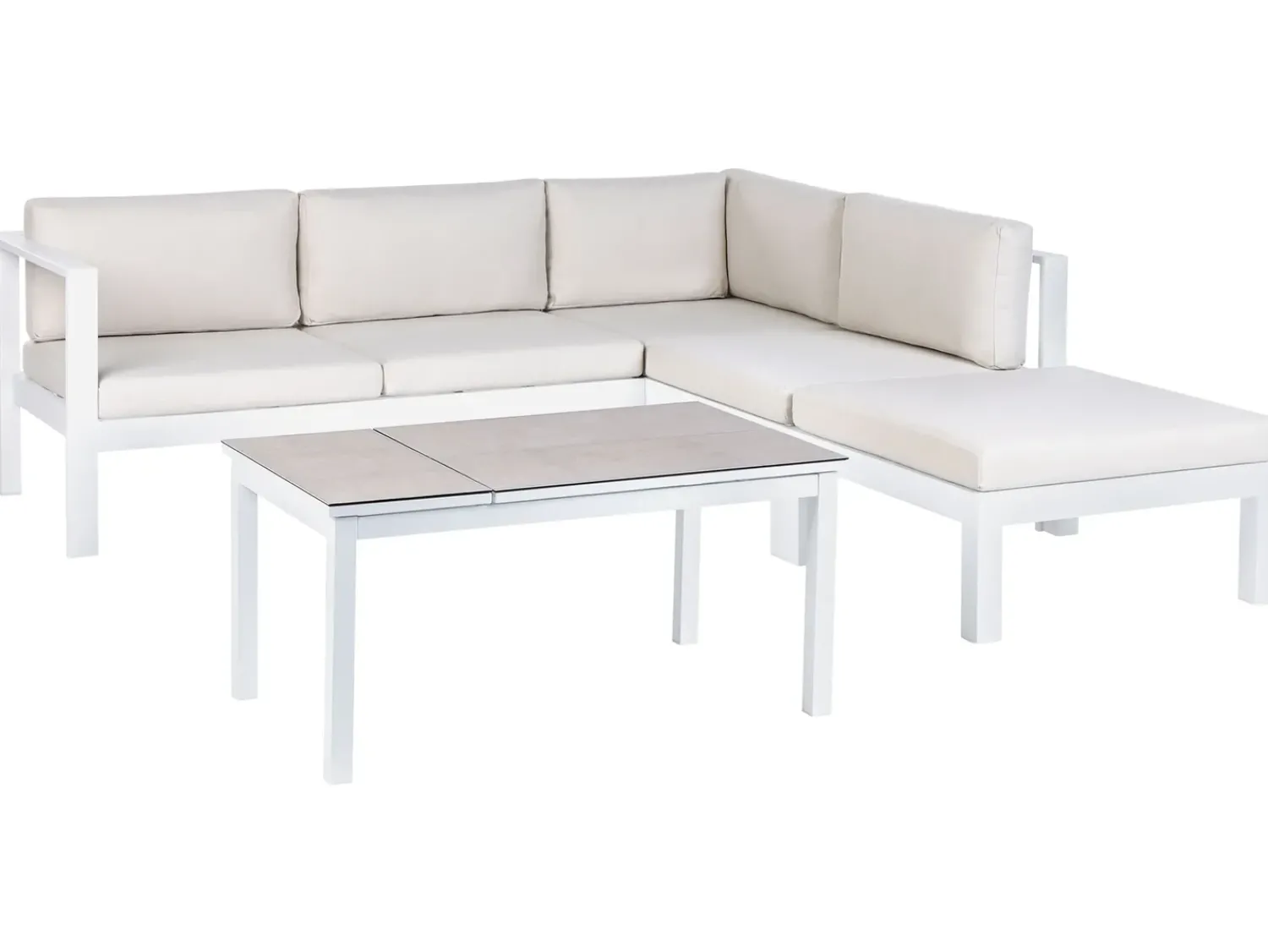 Outlet Beliani Set di divani angolari da giardino 5 posti MESSINA Lato Sinistro Metallo Bianco sporco Bianco Grigio