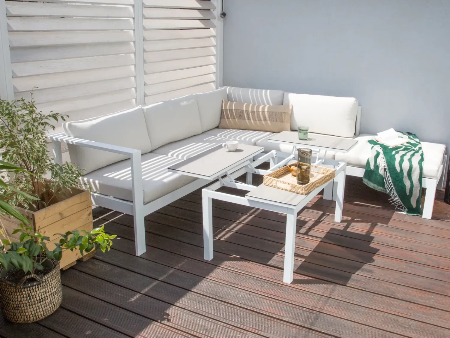 Outlet Beliani Set di divani angolari da giardino 5 posti MESSINA Lato Sinistro Metallo Bianco sporco Bianco Grigio