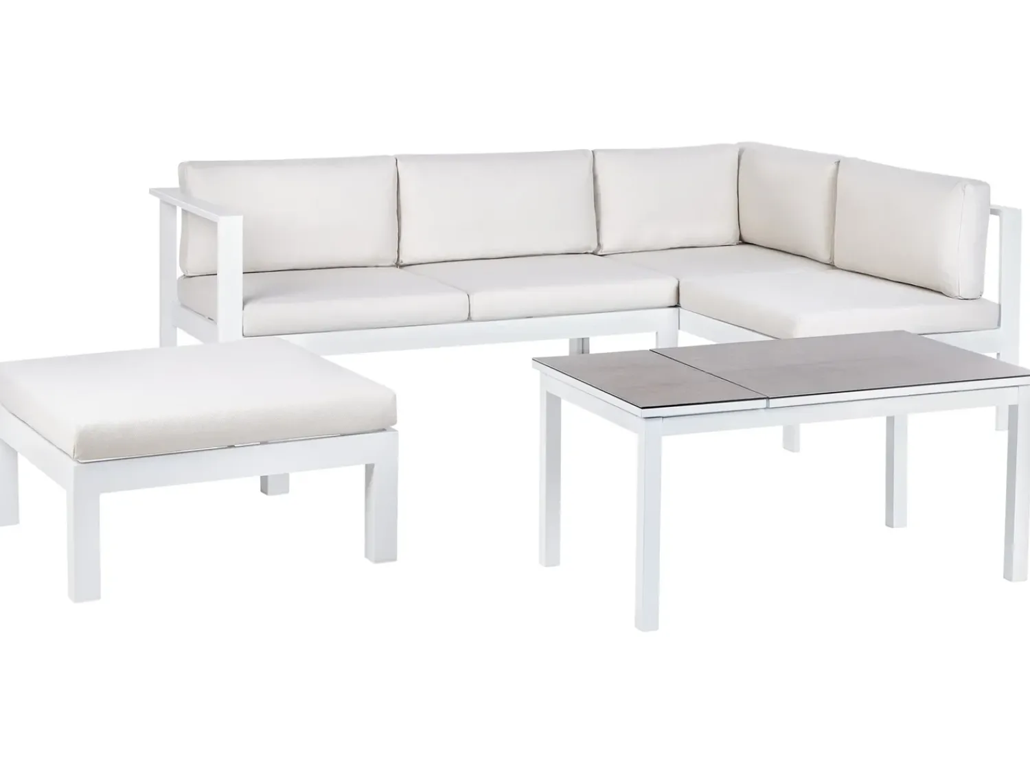 Outlet Beliani Set di divani angolari da giardino 5 posti MESSINA Lato Sinistro Metallo Bianco sporco Bianco Grigio