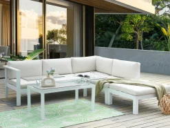 Outlet Beliani Set di divani angolari da giardino 5 posti MESSINA Lato Sinistro Metallo Bianco sporco Bianco Grigio
