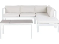 Outlet Beliani Set di divani angolari da giardino 5 posti MESSINA Lato Sinistro Metallo Bianco sporco Bianco Grigio