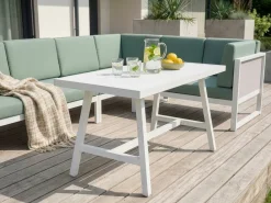 Outlet Beliani Set di divani angolari da giardino 6 posti CASTELLA/FRATTE Lato Sinistro Metallo Verde Bianco Grigio Verde