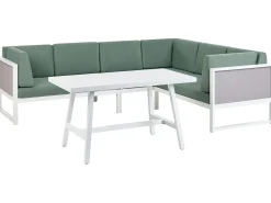 Outlet Beliani Set di divani angolari da giardino 6 posti CASTELLA/FRATTE Lato Sinistro Metallo Verde Bianco Grigio Verde
