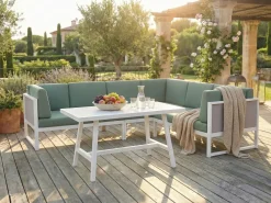 Outlet Beliani Set di divani angolari da giardino 6 posti CASTELLA/FRATTE Lato Sinistro Metallo Verde Bianco Grigio Verde