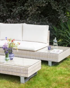 Online Beliani Set di divani angolari da giardino 5 posti LANCIANO Lato destro Rattan sintetico (PE) Bianco sporco Bianco Beige