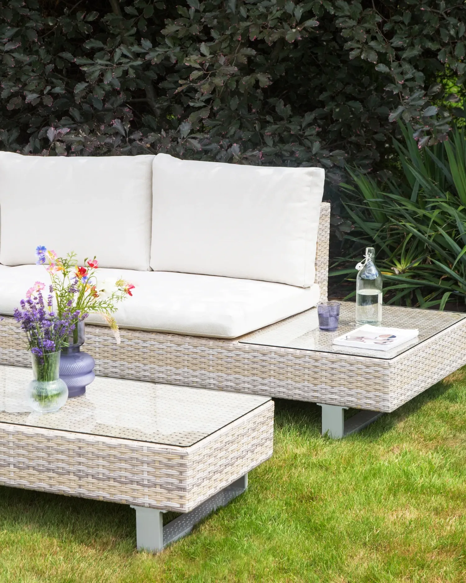 Online Beliani Set di divani angolari da giardino 5 posti LANCIANO Lato destro Rattan sintetico (PE) Bianco sporco Bianco Beige