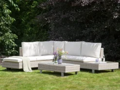 Online Beliani Set di divani angolari da giardino 5 posti LANCIANO Lato destro Rattan sintetico (PE) Bianco sporco Bianco Beige