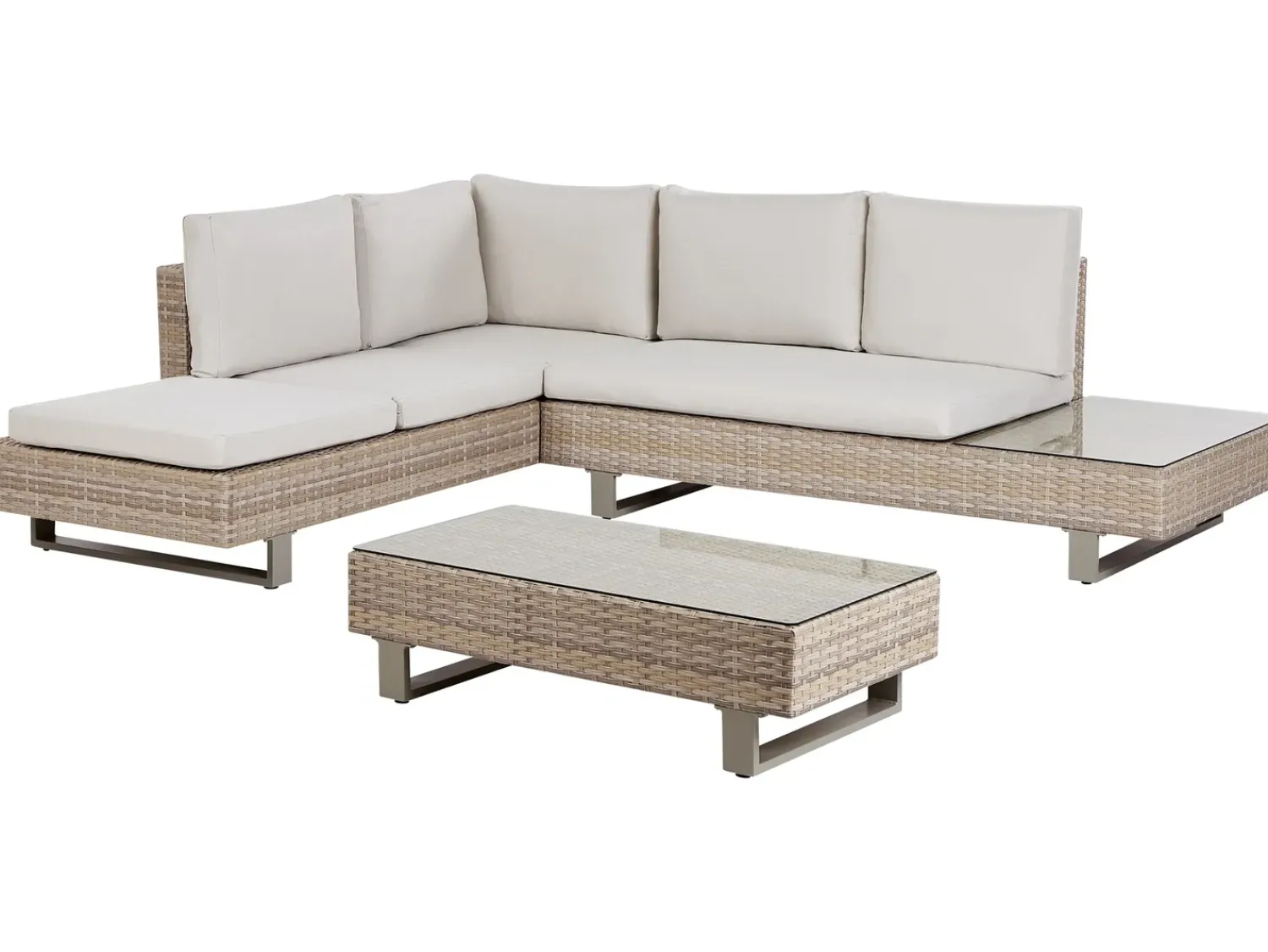 Online Beliani Set di divani angolari da giardino 5 posti LANCIANO Lato destro Rattan sintetico (PE) Bianco sporco Bianco Beige
