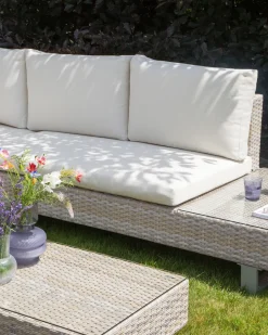 Online Beliani Set di divani angolari da giardino 5 posti LANCIANO Lato destro Rattan sintetico (PE) Bianco sporco Bianco Beige