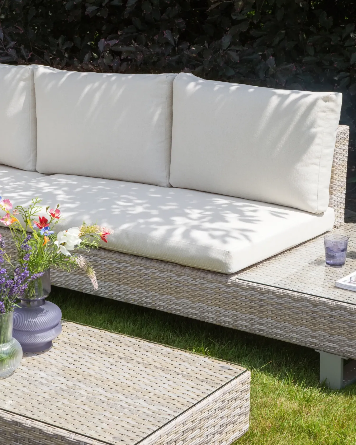 Online Beliani Set di divani angolari da giardino 5 posti LANCIANO Lato destro Rattan sintetico (PE) Bianco sporco Bianco Beige