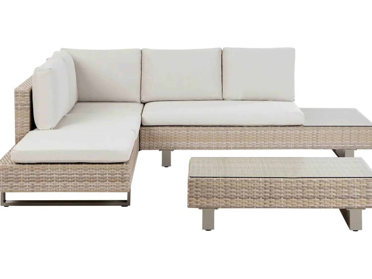 Online Beliani Set di divani angolari da giardino 5 posti LANCIANO Lato destro Rattan sintetico (PE) Bianco sporco Bianco Beige