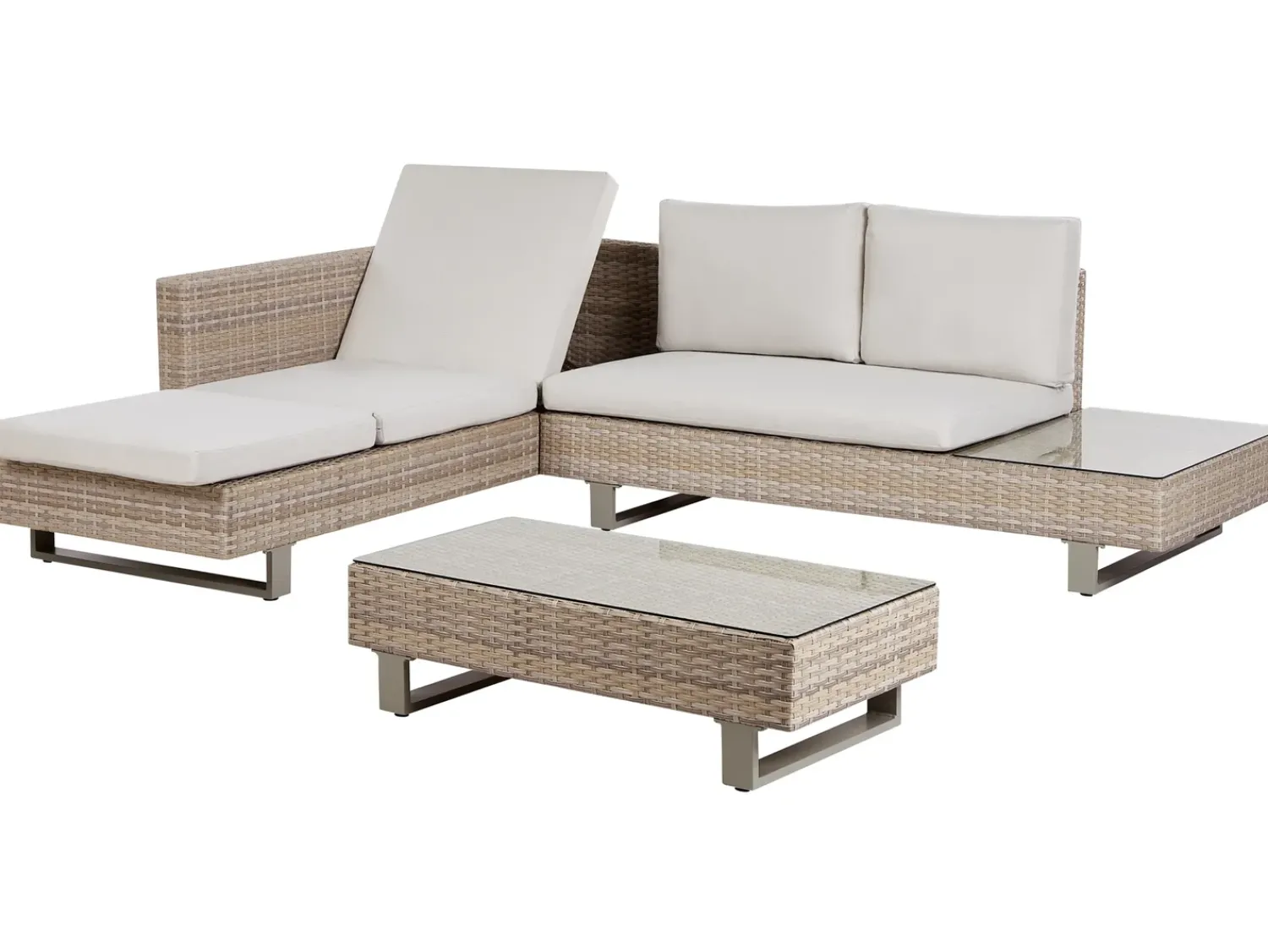 Online Beliani Set di divani angolari da giardino 5 posti LANCIANO Lato destro Rattan sintetico (PE) Bianco sporco Bianco Beige