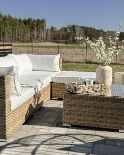 Discount Beliani Set di divani angolari da giardino 4 posti SANO Modulare Rattan sintetico (PE) Naturale Bianco Naturale