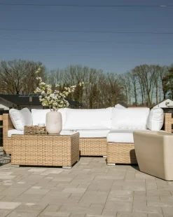 Discount Beliani Set di divani angolari da giardino 4 posti SANO Modulare Rattan sintetico (PE) Naturale Bianco Naturale