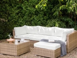Discount Beliani Set di divani angolari da giardino 4 posti SANO Modulare Rattan sintetico (PE) Naturale Bianco Naturale