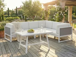 Sale Beliani Set di divani angolari da giardino 6 posti CASTELLA/FRATTE Lato Sinistro Metallo Bianco sporco Bianco Grigio