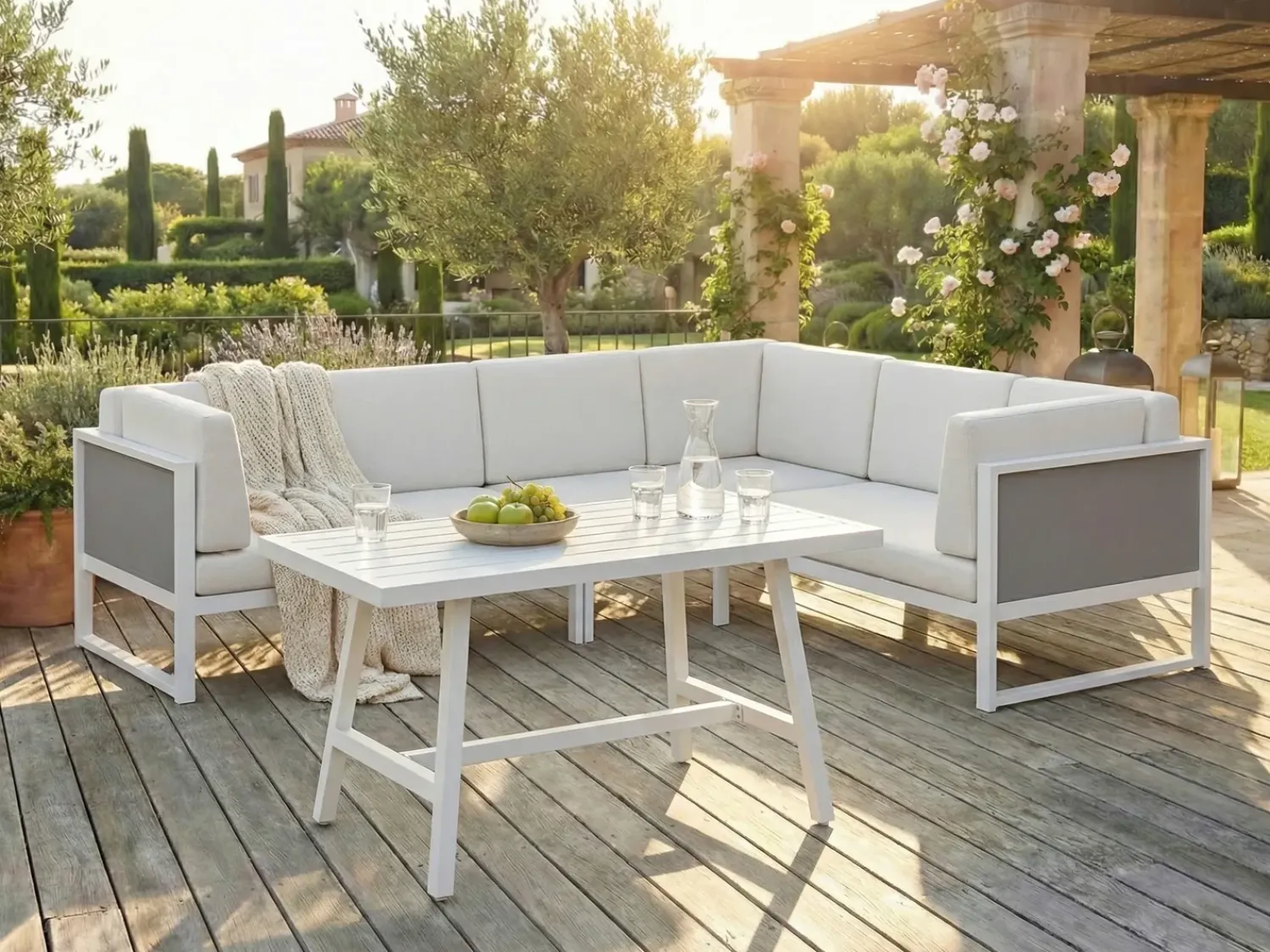 Sale Beliani Set di divani angolari da giardino 6 posti CASTELLA/FRATTE Lato Sinistro Metallo Bianco sporco Bianco Grigio