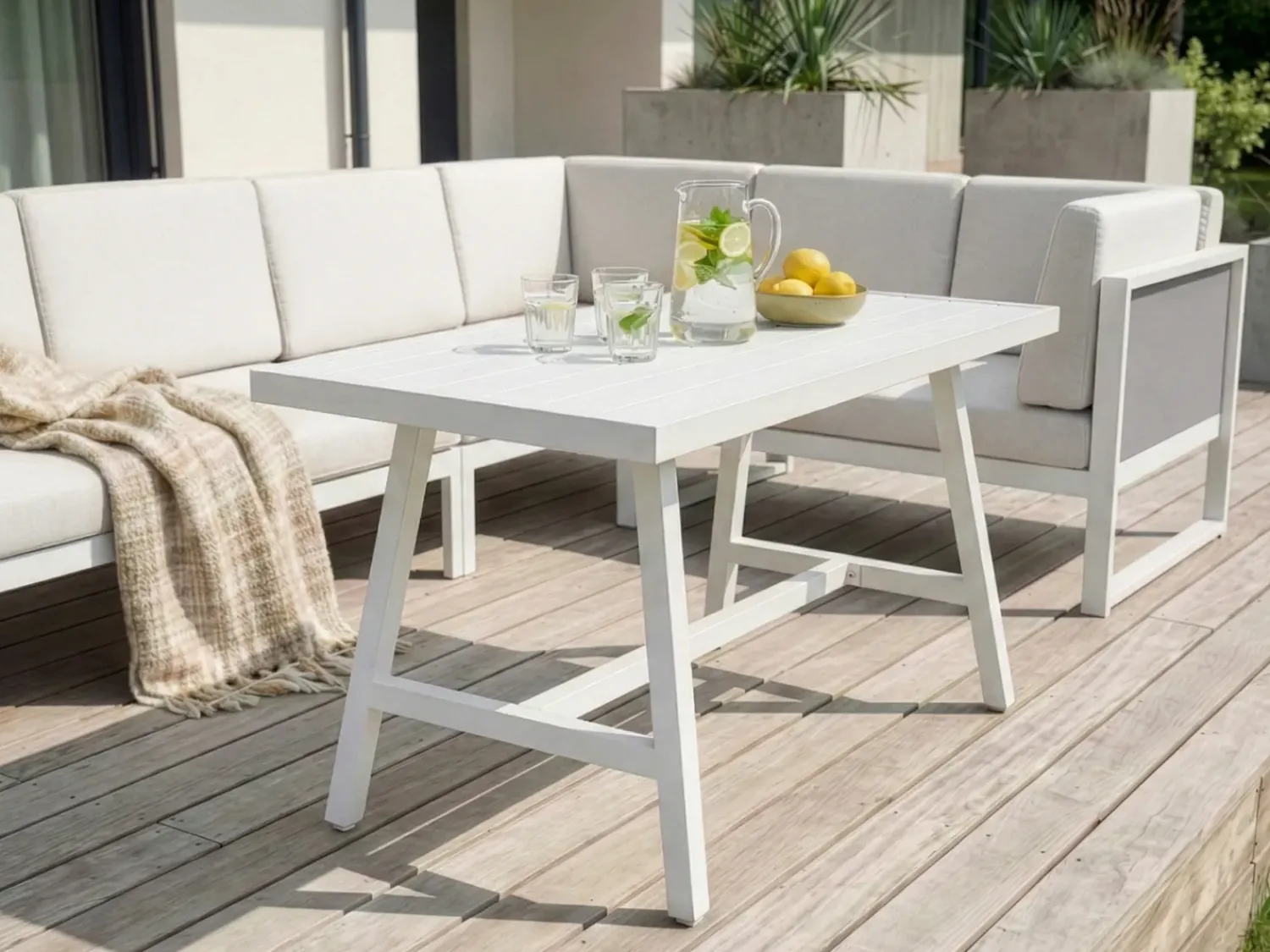 Sale Beliani Set di divani angolari da giardino 6 posti CASTELLA/FRATTE Lato Sinistro Metallo Bianco sporco Bianco Grigio